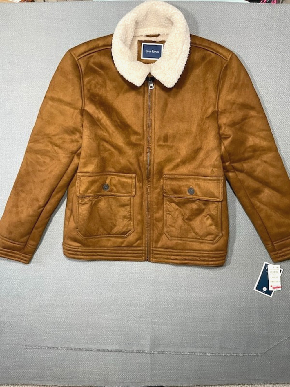 Club Room Mens Faux Suede Shearling Jacket Brown Large